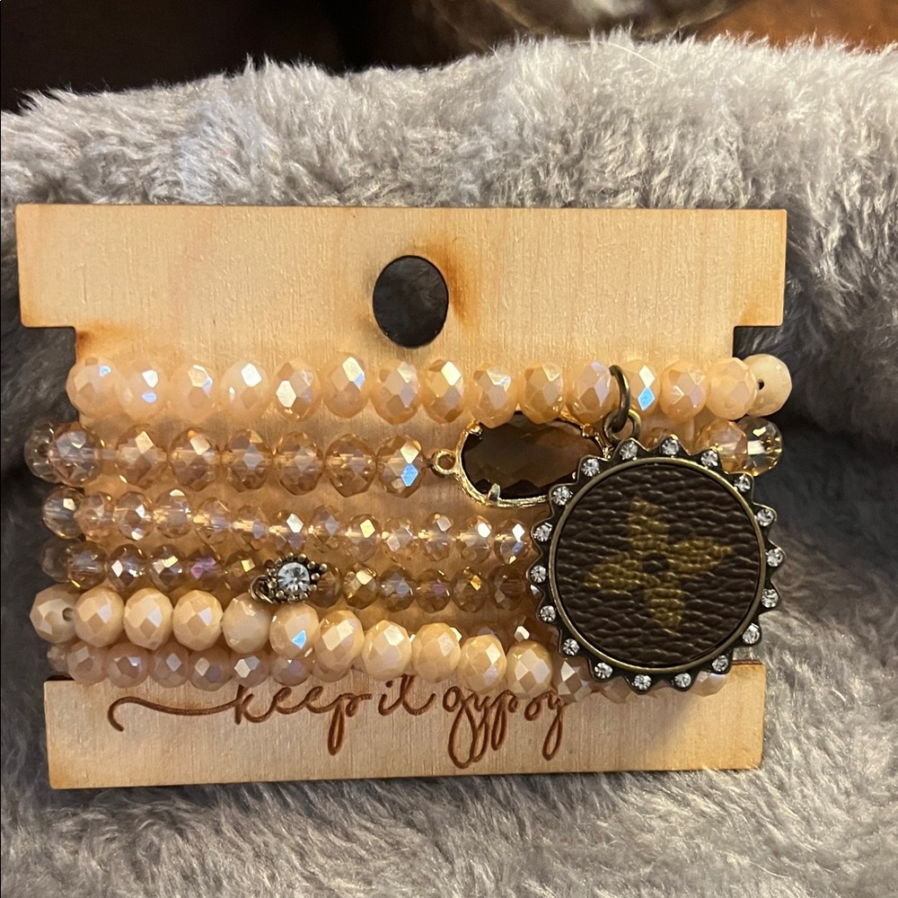 Elegant Beaded Bracelet Set with Charm